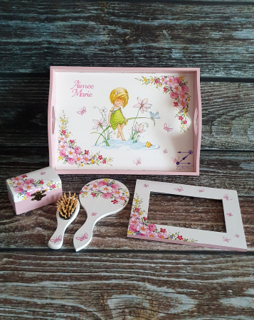 Set mot fetita blonda flori roz