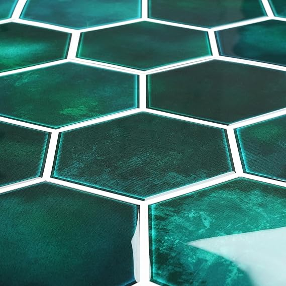 Set 16 autocolante Livelynine pentru perete, 3D hexagon, verde smarald, 30x30 cm, stickere decorative impermeabile pentru bucatarie, baie, semineu [2]