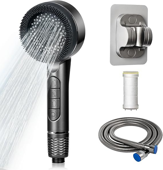 Cap dus portabil cu 4 moduri de pulverizare, filtrare apa, furtun 150 cm, switch ON/OFF, gri [6]