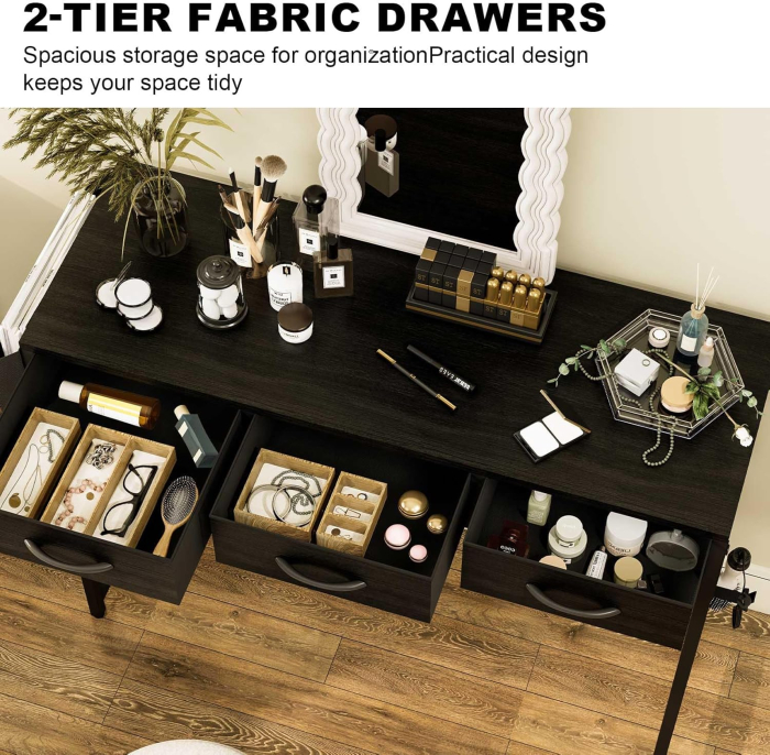 Birou PC 100 cm cu sertare, buzunar depozitare şi cârlig pentru căşti – negru [6]