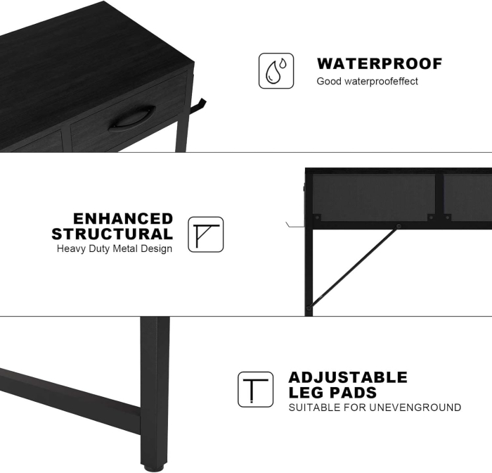 Birou PC 100 cm cu sertare, buzunar depozitare şi cârlig pentru căşti – negru [3]
