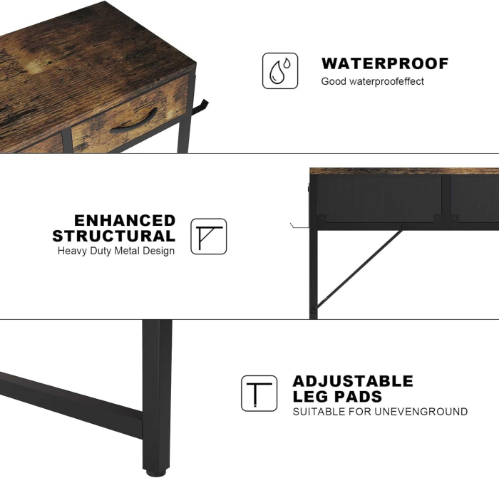 Birou PC 100 cm cu sertare, buzunar depozitare şi cârlig pentru căşti – Vintage [4]