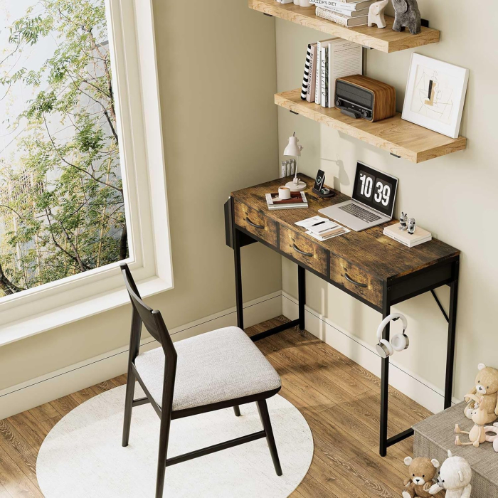 Birou PC 100 cm cu sertare, buzunar depozitare şi cârlig pentru căşti – Vintage [6]