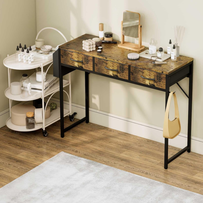 Birou PC 100 cm cu sertare, buzunar depozitare şi cârlig pentru căşti – Vintage [5]