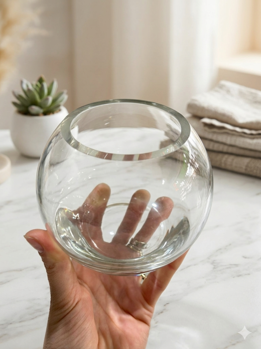 Bol decorativ din sticla tip glob, 10 cm inaltime, diametru deschidere 6 cm, vaza mica, suport lumanare, aranjamente [2]