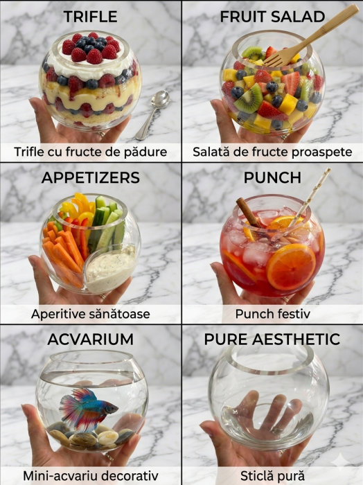 Bol decorativ din sticla tip glob, 10 cm inaltime, diametru deschidere 6 cm, vaza mica, suport lumanare, aranjamente [3]