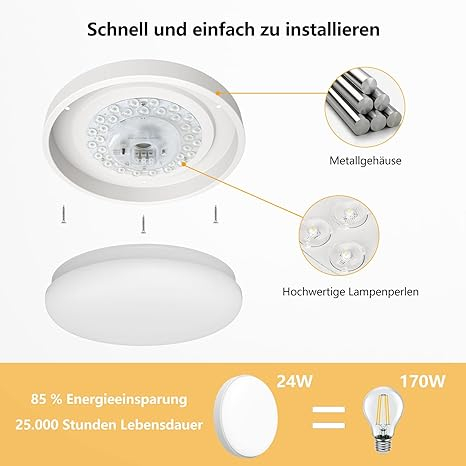 Plafonieră LED OOWOLF 24W, 23 cm, metal, dimabilă, 3000K/4000K/5000K, alb, 2 buc [2]