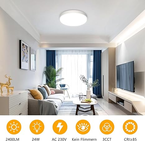 Plafonieră LED OOWOLF 24W, 23 cm, metal, dimabilă, 3000K/4000K/5000K, alb, 2 buc [3]