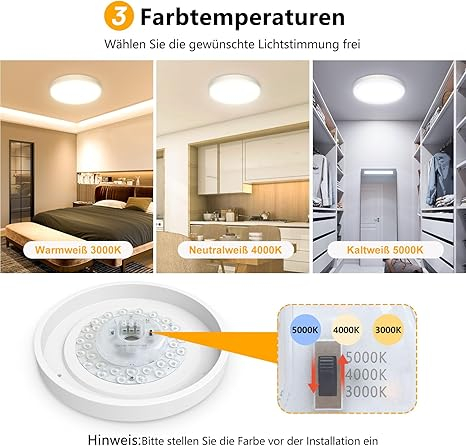 Plafonieră LED OOWOLF 24W, 23 cm, metal, dimabilă, 3000K/4000K/5000K, alb, 2 buc [8]