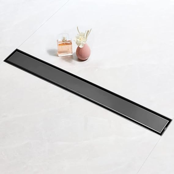 Rigola dus liniara SaniteModar, 110 cm, otel inoxidabil 304, negru, cu sifon 360°, picioare reglabile, panou 2-in-1 tile insert [2]