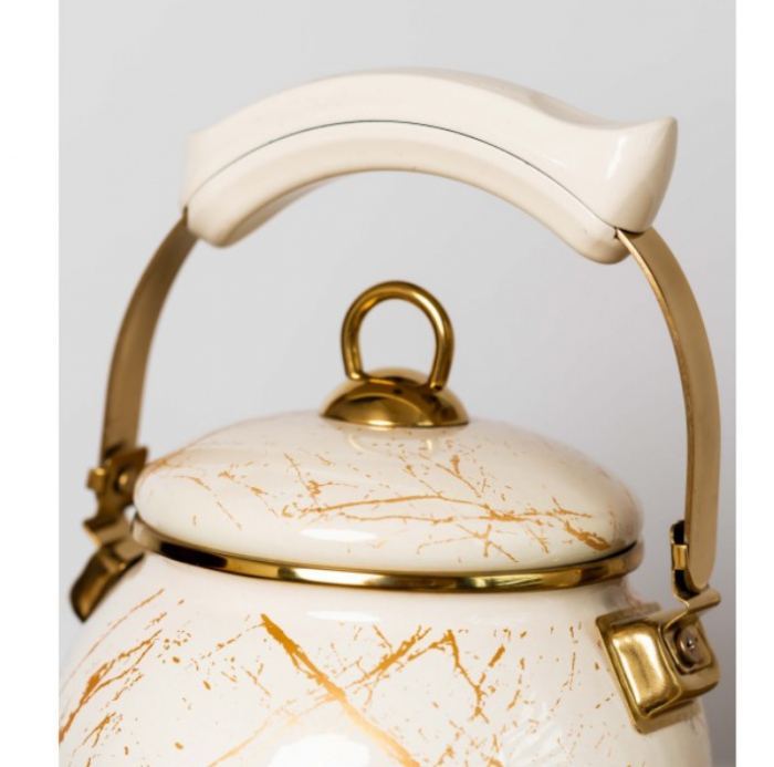 Ceainic emailat, 2.5 litri, compatibil cu toate sursele de caldura, maner termorezistent, Goldmann, bej [5]