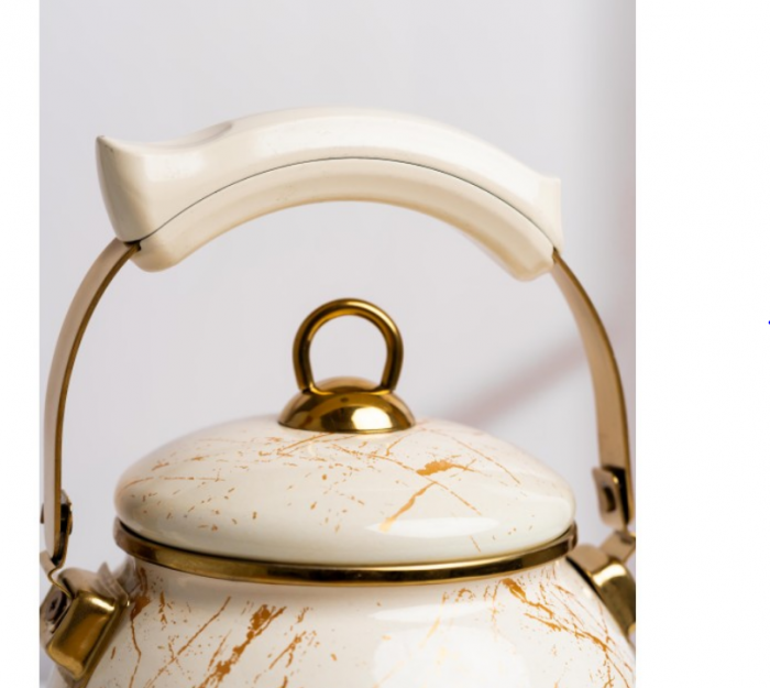 Ceainic emailat, 2.5 litri, compatibil cu toate sursele de caldura, maner termorezistent, Goldmann, bej [2]