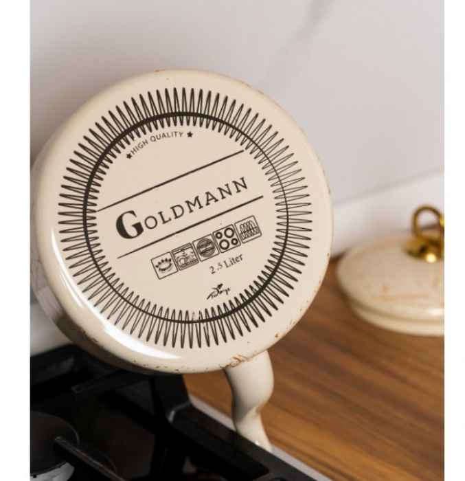 Ceainic emailat, 2.5 litri, compatibil cu toate sursele de caldura, maner termorezistent, Goldmann, bej [6]