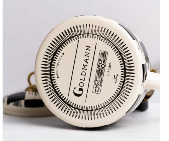 Ceainic emailat, 2.5 litri, compatibil cu toate sursele de caldura, maner termorezistent, Goldmann, patratele alb-negru [6]