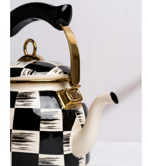 Ceainic emailat, 2.5 litri, compatibil cu toate sursele de caldura, maner termorezistent, Goldmann, patratele alb-negru [4]