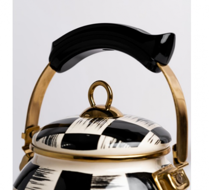 Ceainic emailat, 2.5 litri, compatibil cu toate sursele de caldura, maner termorezistent, Goldmann, patratele alb-negru [5]