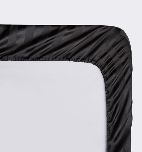 Cearceaf 140×200 cm Satin negru cu Dungi – Respirant, Elastic Integral, Bonnet 15–30 cm [5]