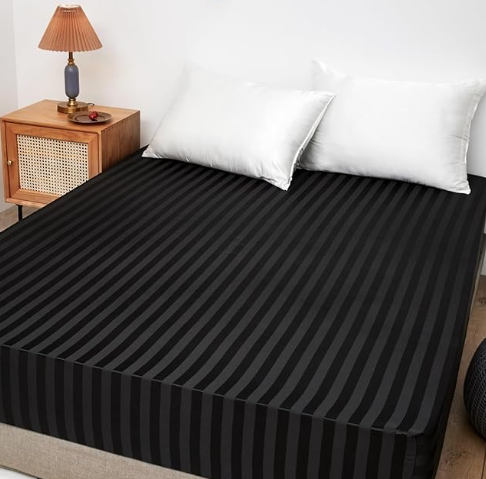 Cearceaf 140×200 cm Satin negru cu Dungi – Respirant, Elastic Integral, Bonnet 15–30 cm [2]
