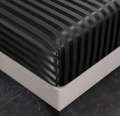 Cearceaf 140×200 cm Satin negru cu Dungi – Respirant, Elastic Integral, Bonnet 15–30 cm [4]