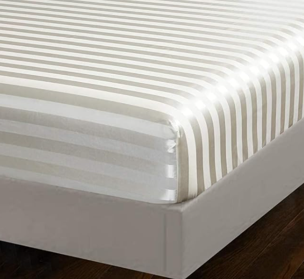 Cearceaf 140×200 cm Satin crem cu Dungi – Respirant, Elastic Integral, Bonnet 15–30 cm [5]