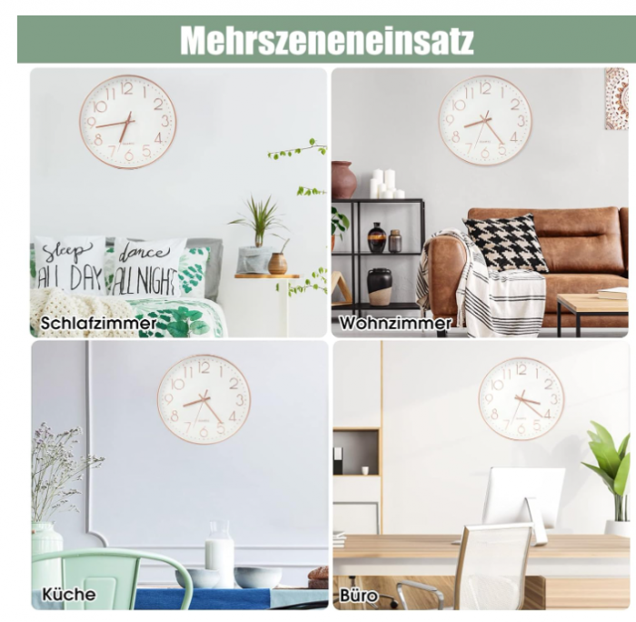 Ceas de perete 30 cm – modern, quartz silențios fără ticăit, cifre aurii [6]