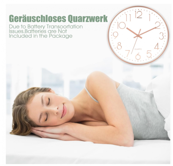 Ceas de perete 30 cm – modern, quartz silențios fără ticăit, cifre aurii [3]