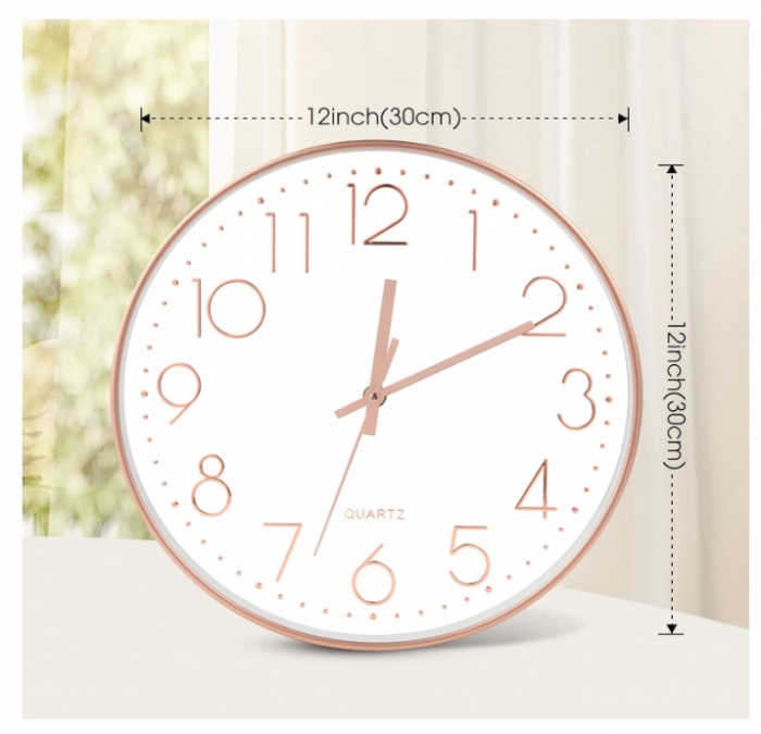 Ceas de perete 30 cm – modern, quartz silențios fără ticăit, cifre aurii [2]
