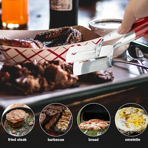 Cleste spatula multifuncțional anti-arsura, maner lung, inox, pentru gratar, gatit steak, peste, hamburger [6]