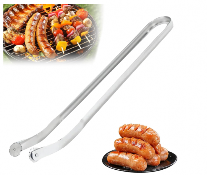 Cleste gratar inox pentru carnati hot,  dog, rotativ  reversibil, usor de utilizat ,   accesoriu BBQ alimentar