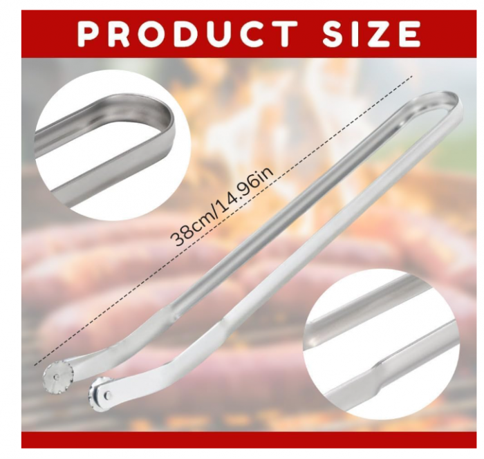 Clește grătar inox pentru cârnați/hot‑dog, rotativ & reversibil, ușor de utilizat – accesoriu BBQ alimentar [7]