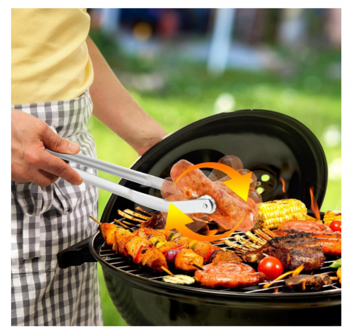 Clește grătar inox pentru cârnați/hot‑dog, rotativ & reversibil, ușor de utilizat – accesoriu BBQ alimentar [3]