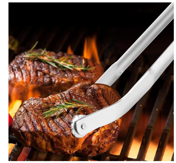 Clește grătar inox pentru cârnați/hot‑dog, rotativ & reversibil, ușor de utilizat – accesoriu BBQ alimentar [5]