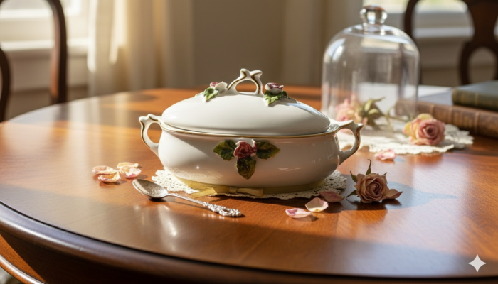 Caseta din portelan, Violeta, alba, pentru servire si prezentare [5]