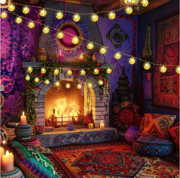 Ghirlanda decorativa LED 6m, 40 diode, motiv luna si stele, cu timer, Roselee [2]