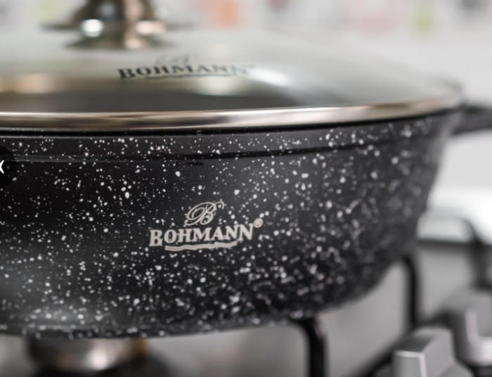 Cratita din aluminiu 24x24x6.7cm, capac, marmorata, cu lingura din teflon, Bohmann [6]