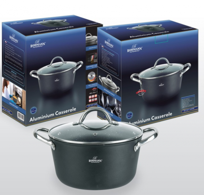 Cratita din aluminiu forjat 2.3L, 20x11.5cm, Bohmann, manere din inox si capac [6]