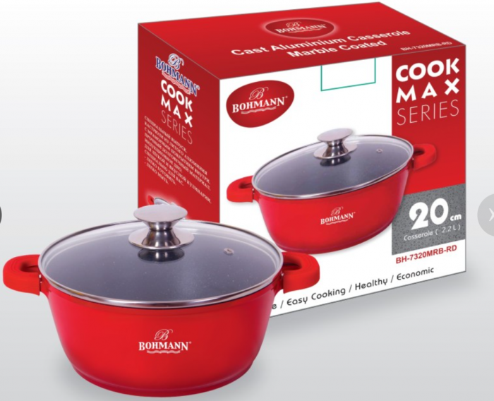 Cratita marmorata rosie 2.2L, 20x9cm, inclusiv inductie, Bohmann [2]