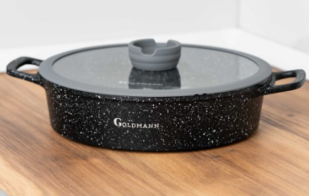 Cratita joasa din aluminiu turnat, 28cm, 4.5litri, capac din sticla, 3 straturi antiaderente, compatibil inductie, Goldmann [4]