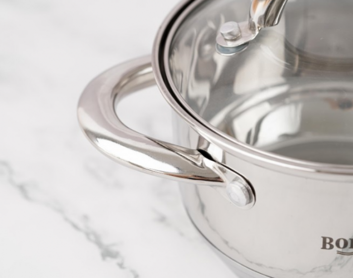 Cratita din inox 500 ml, 12x10cm, Bohmann cu capac din sticla, 5mm grosime, toate sursele de caldura [2]