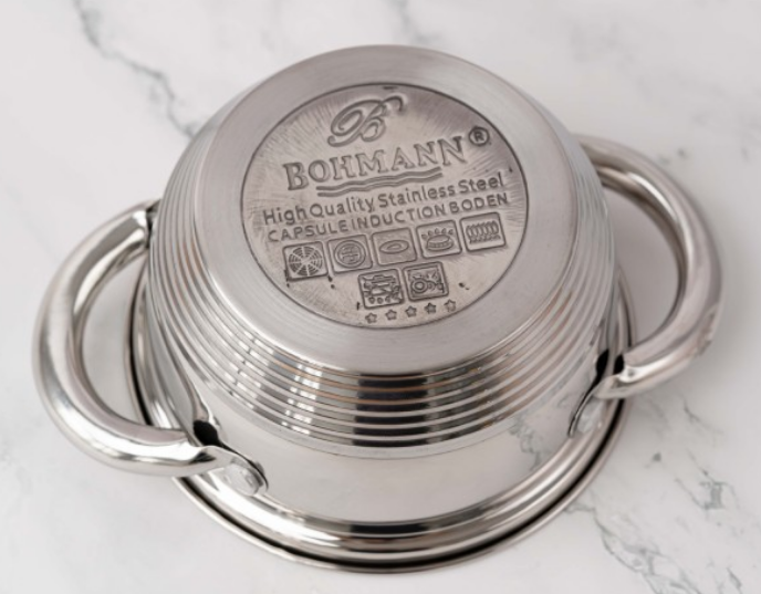 Cratita din inox 500 ml, 12x10cm, Bohmann cu capac din sticla, 5mm grosime, toate sursele de caldura [4]