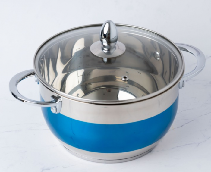 Cratita din inox, 7.1l, 26cm, capac sticla termorezistent, inclusiv inductie, Bohmann, Albastra [2]