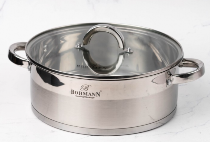 Cratita joasa din inox, 28 x 10cm, 6 litri, compatibila cu plita cu inductie, cu capac din sticla, Bohmann, BH 1028 [3]