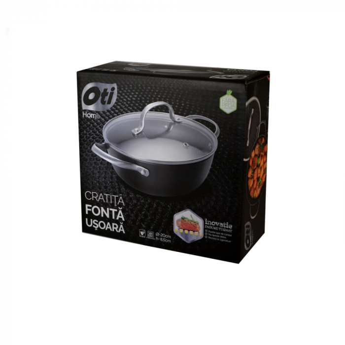 Cratita fonta fagure, Ø 20cm, cu capac din sticla [4]