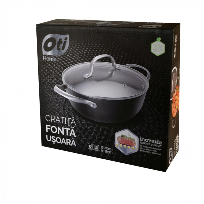 Cratita fonta fagure, Ø 30cm, cu capac din sticla [4]