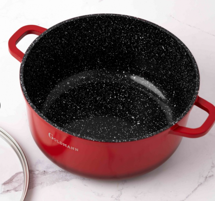 Cratita marmorata antiaderenta 6.5L, 28x12,5cm, inclusiv inductie, capac sticla, rosie, ECO-friendly, Goldmann [8]