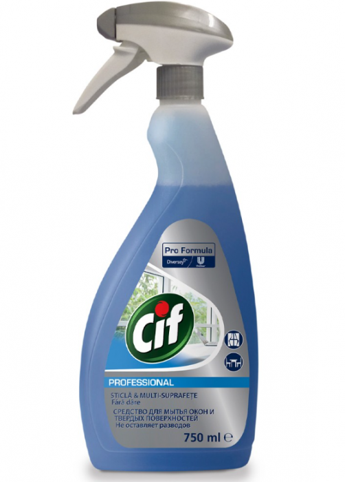 Solutie pentru geamuri si suprafete Cif Professional, 0.75L