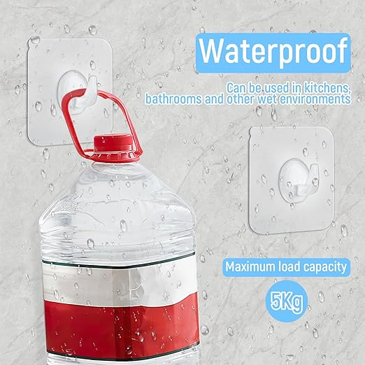 Set 30 carlige adezive transparente Dewdropdale, 6x6 cm, din plastic, rezistenta 5 kg, pentru baie, bucatarie si dormitor [6]