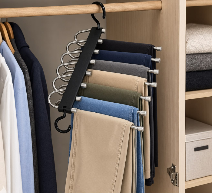 Set 2 bucati, Umerase Organizator Pentru Pantaloni Din Metal pentru dulap si dressing [3]