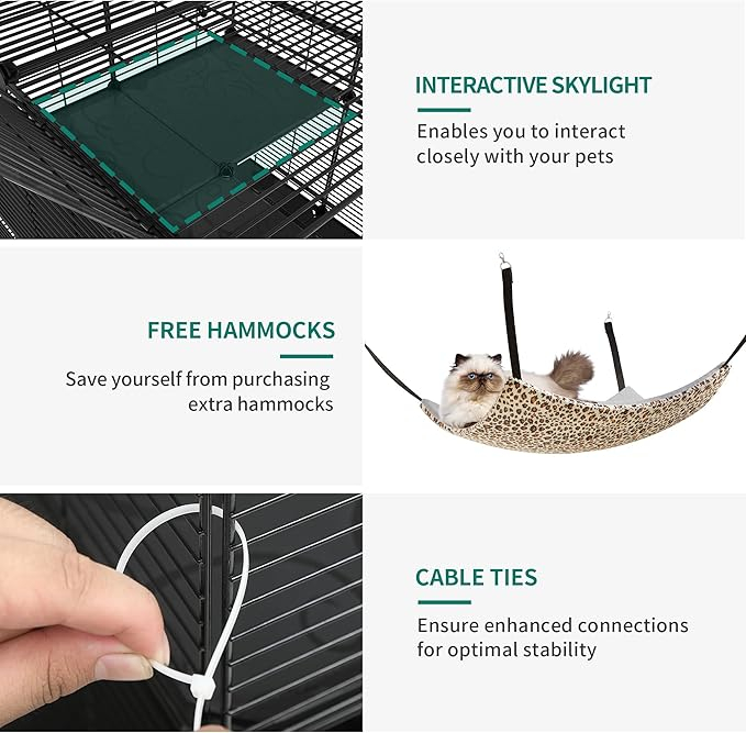 Cușca Mare pentru Pisici 4 Niveluri cu Hamac, 4 Usi, 3 Scari, Metal, Interior/Exterior, 104x72x140 cm, RESIGILATA [6]
