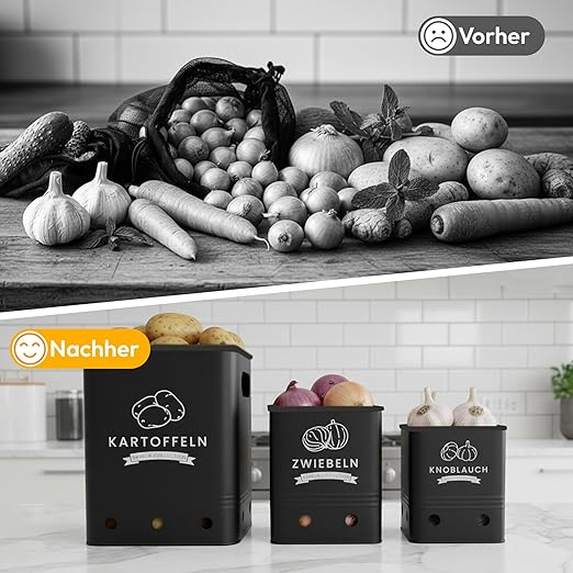 Cutie Depozitare Cartofi, Set 3 Buc, pentru Cartofi Ceapa si Usturoi, Pastreaza Legumele Proaspete Mai Mult Timp [3]